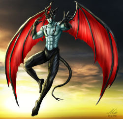 Rule 34 | 1boy, absurdres, bat wings, black tail, black wings, blue skin, claws, colored skin, commentary, demon, demon horns, demon tail, demon wings, devilman, devilman (character), fingernails, fudou akira, highres, horns, huge filesize, large wings, long fingernails, male focus, niekholest, red wings, single horn, solo, spikes, tagme, tail, wings