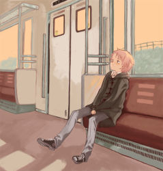Rule 34 | 1girl, green eyes, red hair, solo, tagme, train, train interior