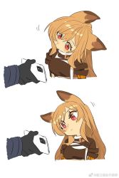 Rule 34 | 1girl, animal ears, arknights, artist request, black gloves, blush stickers, cellphone, ceobe (arknights), closed mouth, doctor (arknights), dog ears, eyelashes, fox ears, gloves, head tilt, holding, holding phone, iphone 11 pro, long sleeves, motion lines, multiple views, orange hair, phone, red eyes, short sleeves, simple background, smartphone, solo focus, swept bangs, watermark, white background, yu yanshu