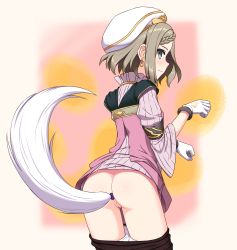 Rule 34 | 1girl, anal tail, ass, braid, brown hair, butt plug, cleft of venus, earrings, embarrassed, fake tail, french braid, gloves, grey eyes, hat, highres, hou (hachiyou), jewelry, krysha pendleton, long sleeves, looking at viewer, pussy, solo, sweater, tail, ys, ys ix monstrum nox