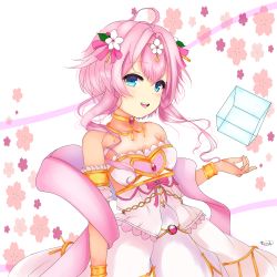 Rule 34 | 1girl, blue eyes, breasts, flower, flower knight girl, hair flower, hair ornament, looking at viewer, pink hair, ringo (flower knight girl), short hair, small breasts, solo, suzume (simple0091)
