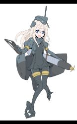 Rule 34 | 10s, 1girl, blonde hair, blue eyes, cropped jacket, garrison cap, gloves, happy, hat, kantai collection, long hair, looking at viewer, military, military uniform, pantyhose, puffy sleeves, sin6, smile, solo, torpedo, u-511 (kancolle), uniform