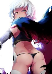 Rule 34 | 1girl, absurdres, ass, bandaged arm, bandages, bare shoulders, black panties, black thighhighs, blush, butt crack, fate/apocrypha, fate/grand order, fate (series), from behind, green eyes, grey hair, highres, jack the ripper (fate/apocrypha), looking at viewer, looking back, mightyjump98, panties, scar, scar across eye, short hair, shoulder tattoo, solo, tattoo, thighhighs, underwear