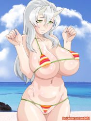 Rule 34 | brabustersystem, breasts, demon girl, green eyes, horns, large breasts, magutan, demon girl, tagme, white hair