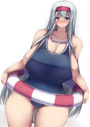 Rule 34 | 10s, 1girl, bare shoulders, blush, breasts, brown eyes, bursting breasts, cleavage, curvy, gigantic breasts, gradient background, hairband, highres, kantai collection, long hair, looking at viewer, shoukaku (kancolle), sideboob, silver hair, smile, solo, standing, swimsuit, thick thighs, thighs, very long hair, wide hips, yuzumiya mono