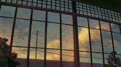 Rule 34 | cloud, cloudy sky, commentary request, feel (nasitaki), gradient sky, indoors, one-hour drawing challenge, outdoors, power lines, scenery, signature, sky, sunset, tree, utility pole, wall, window