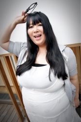 Rule 34 | 1girl, asian, black hair, breasts, cleavage, highres, hoshima mika, huge breasts, photo (medium), plump