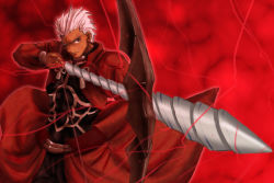 Rule 34 | 1boy, archer (fate), arrow (projectile), bow (weapon), dark skin, dark-skinned male, fate/stay night, fate (series), male focus, short hair, solo, type-moon, v k, weapon, white hair