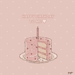 Rule 34 | artist name, birthday cake, cake, candle, commentary, english text, food, food focus, happy birthday, heart, no humans, original, pink background, pink theme, plate, signature, still life, symbol-only commentary, yayoi (frp-y)
