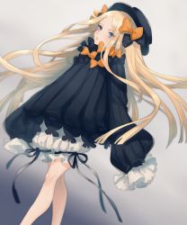 Rule 34 | 1girl, abigail williams (fate), asuda, black bow, black dress, black hat, blonde hair, bloomers, blue eyes, blush, bow, bug, butterfly, dress, fate/grand order, fate (series), forehead, hair bow, hat, insect, long hair, long sleeves, orange bow, parted bangs, parted lips, polka dot, polka dot bow, sleeves past fingers, sleeves past wrists, solo, underwear, very long hair, white bloomers