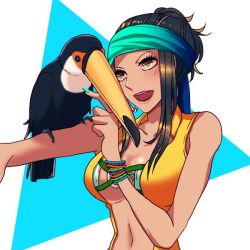 Rule 34 | bird, bracelet, breasts, coco (kof), commentary request, earrings, headband, jewelry, nail polish, peconabe, peko (opal), snk, the king of fighters, the king of fighters xiv, toucan, zarina