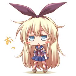 Rule 34 | 10s, 1girl, blonde hair, blue eyes, chibi, elbow gloves, gloves, kantai collection, kousa (black tea), long hair, personification, shimakaze (kancolle), solo, striped clothes, striped thighhighs, thighhighs, white gloves