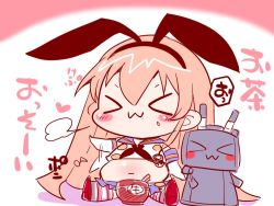 Rule 34 | &gt; &lt;, 10s, 1girl, :3, animal ears, blonde hair, blush, blush stickers, bowl, chibi, chopsticks, closed eyes, commentary request, crop top, elbow gloves, food, food on face, gloves, gyuudon, hairband, heart, kantai collection, lifebuoy, midriff, navel, rabbit ears, rensouhou-chan, sako (bosscoffee), shimakaze (kancolle), shirt, sitting, sketch, sleeveless, sleeveless shirt, smile, striped clothes, striped thighhighs, swim ring, text focus, thighhighs, translation request, waving arm, waving arms, x3