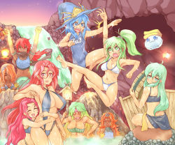 Rule 34 | 6+girls, :3, ariel (yu-gi-oh!), bandeau, barefoot, bikini, blonde hair, blue eyes, blue hair, bottomless, breast envy, breasts, caam serenity of gusto, calm, silent gusta, character doll, cleavage, closed eyes, dark-skinned female, dark skin, duel monster, emilia (yu-gi-oh!), feet, from behind, gem-knight garnet, gishki ariel, gishki emilia, gishki noellia, green eyes, green hair, hat, hug, jitome, kicking, lantern, large breasts, laval burning verdant temptress, laval forest sprite, laval lady of the burning lake, laval lakeside lady, laval volcano handmaiden, laval volcano maid, long hair, medium breasts, mother and daughter, multiple girls, nasuka@hiyokko, navel, o-ring, o-ring bottom, one-piece swimsuit, onsen, open mouth, orange eyes, orange hair, pink eyes, pink hair, ponytail, red eyes, red hair, reeze, whirlwind of gusta, reeze whirlwind of gusto, ritua emilia, ritua erial, ritua noeria, rock, school swimsuit, shiny skin, siblings, sisters, sitting, slingshot swimsuit, smile, spore, spore (yu-gi-oh!), star (sky), swimsuit, tenpester, water, waterfall, wet, winda (yu-gi-oh!), winda priestess of gusto, wynnda miko of the gusta, yu-gi-oh!