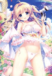 Rule 34 | 1girl, absurdres, ahoge, bare shoulders, blonde hair, blue eyes, blue sky, bow, bow panties, bush, cameltoe, clothes lift, cloud, cloudy sky, covered erect nipples, crotch seam, day, dress, dress lift, flower, frilled dress, frills, gluteal fold, hair flower, hair intakes, hair ornament, highres, holding, hose, hose nozzle, house, leg up, lens flare, long hair, looking at viewer, navel, no bra, open mouth, original, outdoors, ozawa yuu, panties, petals, pink flower, pink footwear, pink rose, purple flower, purple rose, red flower, red rose, rose, sandals, see-through, short dress, side-tie panties, skirt, skirt lift, sky, smile, solo, spaghetti strap, sparkle, standing, standing on one leg, strap slip, string panties, sundress, thighs, two side up, underwear, water, water drop, wet, wet clothes, wet dress, wet hair, white dress, white panties, yellow flower, yellow rose