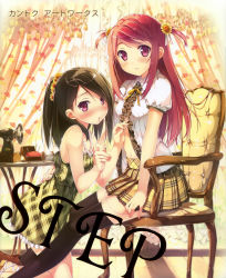 Rule 34 | 2girls, absurdres, ankle lace-up, bare legs, bare shoulders, black hair, black legwear, blouse, blush, chair, cross-laced footwear, curtains, dress, flower, hair flower, hair ornament, highres, kantoku, kneeling, kurumi (kantoku), long hair, mouth hold, multiple girls, navel, needle, open clothes, open shirt, original, pincushion, plaid, plaid dress, plaid skirt, pleated skirt, ponytail, purple eyes, red hair, sandals, sewing, shirt, shizuku (kantoku), short twintails, side ponytail, sitting, skirt, smile, string, string of fate, thighhighs, thread, twintails, two side up, zettai ryouiki