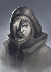 Rule 34 | 1girl, absurdres, ana (overwatch), bad id, bad pixiv id, dark-skinned female, dark skin, eyepatch, facial mark, facial tattoo, greyscale, head tilt, highres, hijab, hood, lips, looking at viewer, maitian bianjing, monochrome, nose, old, old woman, overwatch, overwatch 1, portrait, realistic, sketch, smile, solo, tattoo
