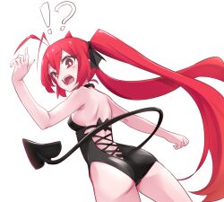 Rule 34 | !?, 1girl, antenna hair, ass, bare back, bare shoulders, genderswap, genderswap (mtf), long hair, looking back, mitsuka souji, open mouth, ore twintail ni narimasu, red eyes, red hair, solo, tail, tailred, twintails, very long hair