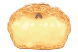 Rule 34 | 1girl, bob cut, bright pupils, commentary, cream puff, food, food request, full body, grey eyes, grey hair, in food, jitome, looking at viewer, original, peeking out, short hair, simple background, solo, white background, yajirushi (chanoma)
