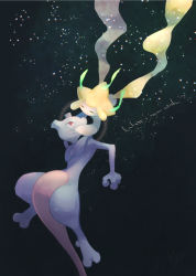 Rule 34 | commentary request, creatures (company), closed eyes, face-to-face, game freak, gen 1 pokemon, gen 3 pokemon, green ribbon, hand on another&#039;s cheek, hand on another&#039;s face, highres, jirachi, kikuyoshi (tracco), legendary pokemon, looking at another, looking back, mewtwo, mythical pokemon, nintendo, pokemon, pokemon (creature), red eyes, ribbon, star (sky), toes