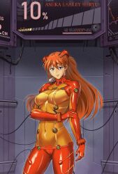 Rule 34 | 1girl, absurdres, blue eyes, bodysuit, breasts, covered erect nipples, covered navel, evangelion: 2.0 you can (not) advance, female focus, gloves, gluteal fold, highres, kirin ouji, large breasts, long hair, neon genesis evangelion, plugsuit, rebuild of evangelion, red hair, skin tight, solo, souryuu asuka langley