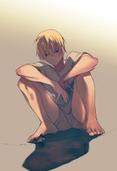 Rule 34 | 1boy, ant, bad id, bad pixiv id, barefoot, blonde hair, blue eyes, bug, christopher valzelide, insect, looking down, male focus, moth, rokuji, short hair, shorts, silverio vendetta, solo, squatting