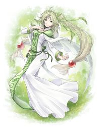 Rule 34 | 1girl, aino yumeri, capelet, circlet, dress, full body, green eyes, green hair, hair bobbles, hair ornament, highres, jewelry, long hair, matching hair/eyes, mireille feydeau, necklace, outstretched hand, smile, solo, tales of (series), tales of pixiv, very long hair