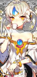 Rule 34 | bare shoulders, character name, chest jewel, code: empress (elsword), copyright name, cup, drinking, elsword, eve (elsword), facial mark, pika (kai9464), solo, tagme, teacup