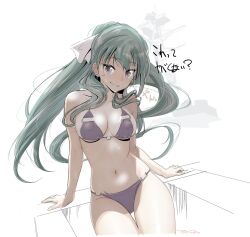 Rule 34 | 1girl, alternate hair length, alternate hairstyle, bikini, breasts, brown eyes, cleavage, commentary request, cowboy shot, florida bikini, grey bikini, grey hair, highres, kantai collection, long hair, medium breasts, navel, one-hour drawing challenge, parted bangs, smile, solo, swimsuit, tada (tactical tada), translation request, very long hair, yuubari (kancolle)