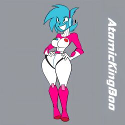 Rule 34 | 1girl, absurdres, atomickingboo, blue hair, boots, highres, original, thick thighs, thighs