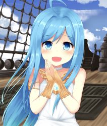 Rule 34 | 1girl, absurdres, ahoge, bad id, bad pixiv id, blue eyes, blue hair, choker, commentary request, dress, granblue fantasy, highres, long hair, looking at viewer, lyria (granblue fantasy), off-shoulder dress, off shoulder, solo, white dress, yuzutei