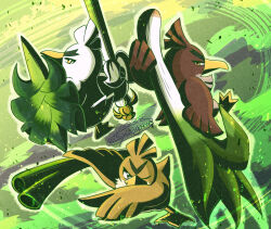 Rule 34 | animal focus, bird, bright pupils, brown eyes, closed mouth, creatures (company), dated, duck, farfetch&#039;d, fighting stance, food, full body, galarian farfetch&#039;d, game freak, gen 1 pokemon, gen 8 pokemon, green background, holding, holding food, holding vegetable, looking back, nintendo, no humans, one eye closed, outline, pokemon, pokemon (creature), shuri (syurigame), signature, sirfetch&#039;d, spring onion, thick eyebrows, v-shaped eyebrows, vegetable, white outline, white pupils