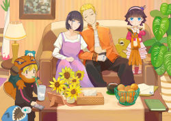 Rule 34 | 2girls, absurdres, alarm clock, bags under eyes, bandages, bandaged arm, bandages, blonde hair, boruto: naruto next generations, clock, controller, couch, facial mark, family, father and daughter, father and son, finger to mouth, flower, holding hands, highres, husband and wife, hyuuga hinata, kurama (naruto), lamp, looking at viewer, mother and daughter, mother and son, multiple girls, naruto (series), open clothes, open shirt, pajamas, picture frame, plant, purple hair, remote control, shi (user ptm0299), short hair, shushing, sleeping, spiked hair, sunflower, table, uzumaki boruto, uzumaki himawari, uzumaki naruto, whisker markings