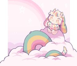 Rule 34 | :3, animal ears, animal nose, closed mouth, cloud, commentary, commission, cupidcry, furry, heart, highres, horns, no humans, orange eyes, original, pastel colors, pink background, polka dot, simple background, solo, star (symbol), striped tail, tail