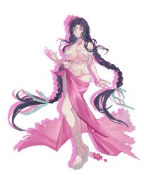 Rule 34 | 1girl, absurdres, bikini, black hair, bracelet, braid, breasts, chinese commentary, closed mouth, drop shadow, earrings, fate/grand order, fate (series), flower, forehead tattoo, full body, green ribbon, hair flower, hair ornament, hair ribbon, highres, huge breasts, jewelry, light smile, long hair, looking at viewer, mikmiki, mismatched bikini, mudra, multicolored hair, navel, necklace, parted bangs, pearl bracelet, pearl earrings, pearl necklace, pink bikini, pink flower, pink hair, pink sarong, platform footwear, ribbon, sandals, sessyoin kiara, sessyoin kiara (swimsuit mooncancer), sessyoin kiara (swimsuit mooncancer) (first ascension), shell, shell necklace, simple background, solo, streaked hair, swimsuit, twin braids, very long hair, vitarka mudra, white background, white bikini, white footwear, yellow eyes