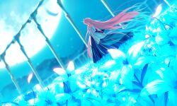 Rule 34 | 1girl, archetype earth, arcueid brunestud, bare shoulders, blonde hair, dress, flower, game cg, highres, long hair, moon, night, night sky, official art, outdoors, sky, solo, takeuchi takashi, tsukihime, tsukihime (remake), white dress, white flower
