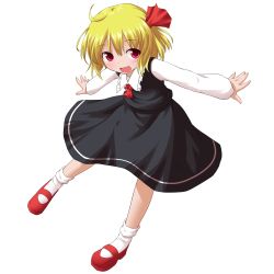 Rule 34 | 1girl, absurdres, ahoge, blonde hair, embodiment of scarlet devil, fang, female focus, full body, highres, mary janes, natsu no koucha, open mouth, outstretched arms, red eyes, rumia, shoes, short hair, smile, solo, spread arms, touhou, transparent background