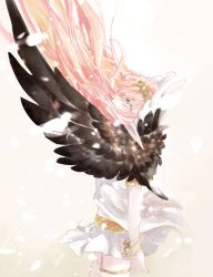 Rule 34 | 1girl, aqua eyes, armlet, asa (1asa-0-asa1), belt, bracelet, breasts, circe (fate), circlet, fate/grand order, fate (series), feathered wings, feathers, head wings, highres, jewelry, long hair, looking up, pink hair, pointy ears, shirt, sidelocks, skirt, sleeveless, sleeveless shirt, small breasts, solo, thighlet, thighs, white shirt, white skirt, wings