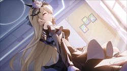 Rule 34 | 1girl, breasts, brown hair, commentary, commentary request, dress, formal, game cg, highres, honkai (series), honkai impact 3rd, long hair, looking at viewer, looking to the side, mole, mole under eye, parted lips, pov, rita rossweisse, rita rossweisse (fallen rosemary), smile, sunlight, third-party source, window
