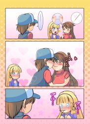 Rule 34 | 1boy, 2girls, 3koma, absurdres, afterimage, baseball cap, blonde hair, blue eyes, blunt bangs, blush, blush stickers, brother and sister, brown eyes, brown hair, comic, dipper pines, food, gravity falls, hat, heart, heart background, highres, incest, japanese text, long hair, looking at another, mabel pines, mikado ryouma, motion lines, mouth hold, multiple girls, pacifica northwest, pocky, pocky kiss, shared food, siblings, sister, speech bubble, star (symbol), starry background