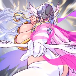 absurdres angel angel_girl angewomon digimon digimon_(creature) head_wings highres long_hair mask wings