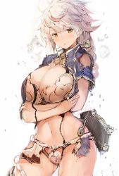 Rule 34 | 10s, 1girl, asymmetrical hair, braid, breast hold, breasts, cleavage, cloud print, colored eyelashes, crossed arms, female focus, highres, kantai collection, large breasts, long hair, looking at viewer, mecha musume, midriff, navel, onmyouji, open mouth, silver hair, single braid, sketch, solo, sumisu (mondo), torn clothes, unryuu (kancolle), very long hair, wavy hair