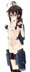 Rule 34 | 10s, 2girls, 61cm quintuple (oxygen) torpedo mount, ahoge, bare shoulders, black hair, blue eyes, blush, bow, bow panties, bra, braid, breasts, cleavage, collarbone, commentary request, cowboy shot, fairy (kancolle), fingerless gloves, flying sweatdrops, gloves, hair between eyes, hair flaps, hair ornament, kantai collection, long hair, multiple girls, navel, open mouth, panties, remodel (kantai collection), shigure (kancolle), simple background, single braid, sitting, sitting on head, sitting on person, small breasts, standing, star (symbol), stomach, thigh strap, thighs, torpedo, twintails, underwear, underwear only, white background, white bra, white panties, yuki (yukin0128)