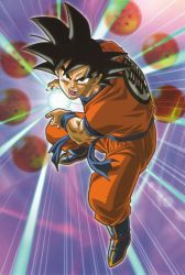 Rule 34 | 1boy, black eyes, black hair, boots, cleaned, dougi, dragon ball, dragon ball (object), energy, energy ball, fighting stance, kamehameha (dragon ball), looking at viewer, male focus, official art, open mouth, purple background, serious, short hair, solo, son goku, spiked hair, wristband, yamamuro tadayoshi