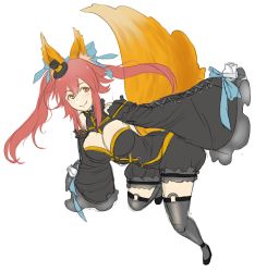 Rule 34 | 10s, 1girl, animal ears, breasts, bridal garter, cleavage, fate/extra, fate (series), fox ears, fox tail, gothic lolita, hair ribbon, hat, large breasts, lolita fashion, mini hat, mini top hat, official alternate costume, pink hair, ribbon, sketch, sleeves past wrists, smile, solo, steffydoodles, tail, tamamo no mae (fate/extra), tamamo no mae (sable mage) (fate), thighhighs, top hat, twintails, yellow eyes