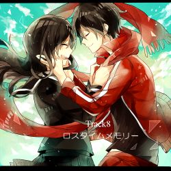 Rule 34 | 1boy, 1girl, black hair, closed eyes, collared jacket, floating scarf, from side, hand on another&#039;s cheek, hand on another&#039;s face, jacket, kagerou project, kisaragi shintarou, letterboxed, long hair, long scarf, loss time memory (vocaloid), scarf, school uniform, short hair, smile, tateyama ayano, vocaloid, waltz (tram)