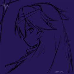 Rule 34 | 1girl, artist request, blue theme, expressionless, from side, kuroki rei, long hair, looking at viewer, monochrome, purple theme, simple background, solo, upper body, vividred operation