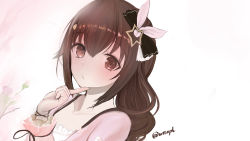 Rule 34 | 1girl, :d, absurdres, blouse, blush, braid, brown eyes, brown hair, collarbone, diamond hair ornament, finger to own chin, frilled sleeves, frills, hair between eyes, hair flaps, hair ornament, hair ribbon, hairclip, highres, hololive, index finger raised, long hair, long sleeves, looking at viewer, low neckline, official alternate costume, open mouth, pink ribbon, pink shirt, portrait, puckered lips, ribbon, shirt, signature, single braid, smile, solo, star (symbol), star hair ornament, tokino sora, tokino sora (casual), twitter username, upper body, virtual youtuber, wnaph