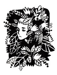 Rule 34 | 1girl, commentary, english commentary, closed eyes, flower, greyscale, heikala, inktober, jungle, leaf, monochrome, nature, original, short hair, solo