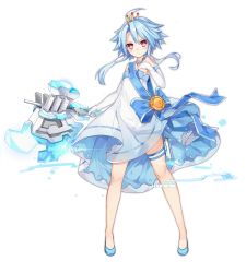 Rule 34 | 1girl, ahoge, axe, azur lane, bare shoulders, blanc (neptunia), blue bow, blue footwear, blue hair, blush, bow, bright pupils, closed mouth, dress, elbow gloves, eyes visible through hair, frown, full body, gloves, hair intakes, holding, holding weapon, jewelry, legs apart, long hair, necklace, neptune (series), official art, power symbol, power symbol-shaped pupils, shoes, short hair with long locks, solo, standing, strapless, strapless dress, symbol-shaped pupils, thigh strap, tiara, transparent background, tsunako, v-shaped eyebrows, weapon, white dress, white gloves, white heart (neptunia)
